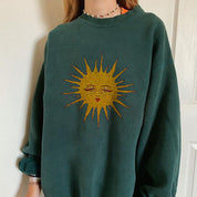 Green Ladies Sun Graphic Sweatshirts