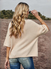 Women's V-Neck Mid Dropped Sleeve Heart Slouchy Sweater