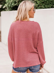 Ladies Waffle Knit Henley Pullover