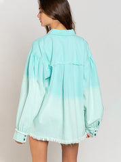 Distressed Frayed Detail Tie-Dye Button-Up Shacket