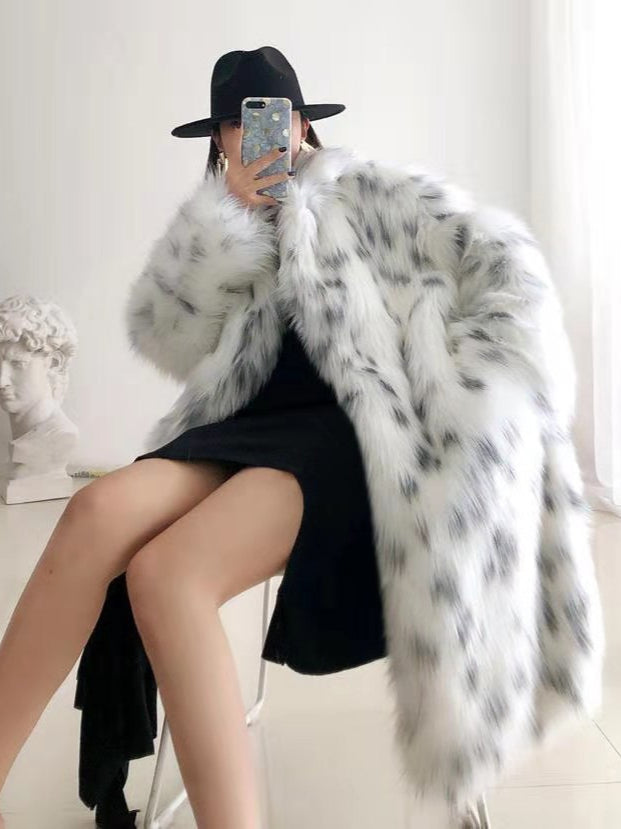Trendy Leopard Furry Faux Fur Long Winter Coat for Women