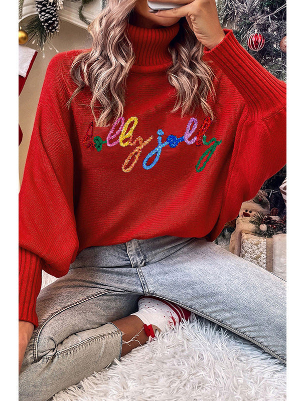 Shiny Holly Jolly Tinsel Knitted Turtleneck Sweater