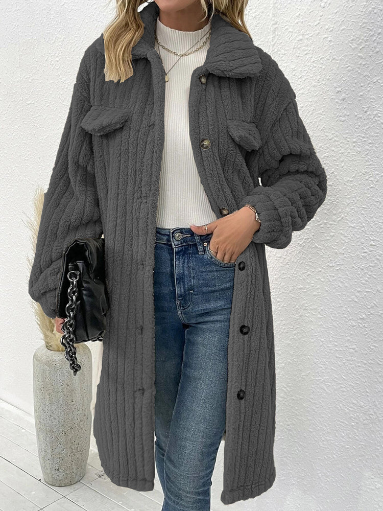 Women's Single Breasted Button Ribbed Cardigan Coat