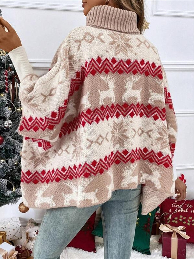 Women's Christmas Bat Sleeved Turtleneck Sweater