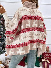 Women's Christmas Bat Sleeved Turtleneck Sweater