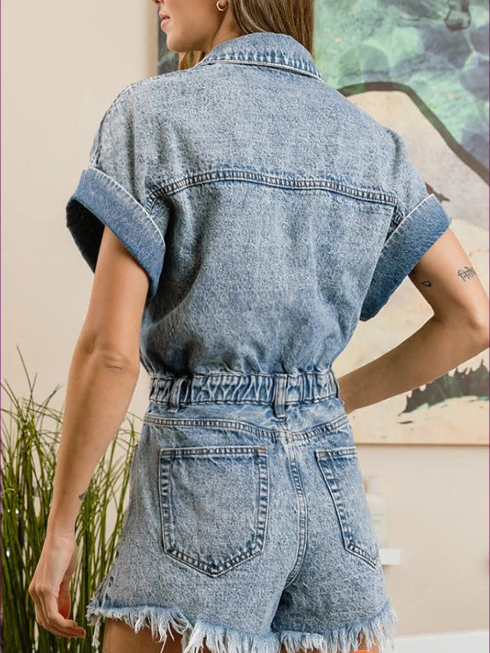 Women's Retro Denim Button Down Romper