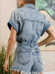 Women's Retro Denim Button Down Romper