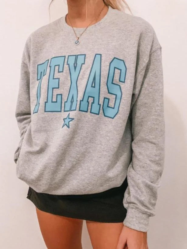 Oversized Preppy Texas Crew Neck Sweatshirt