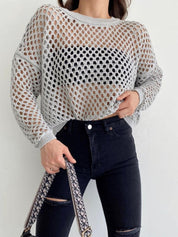 Women's Crochet Knit Hollow Out Cropped Sweater