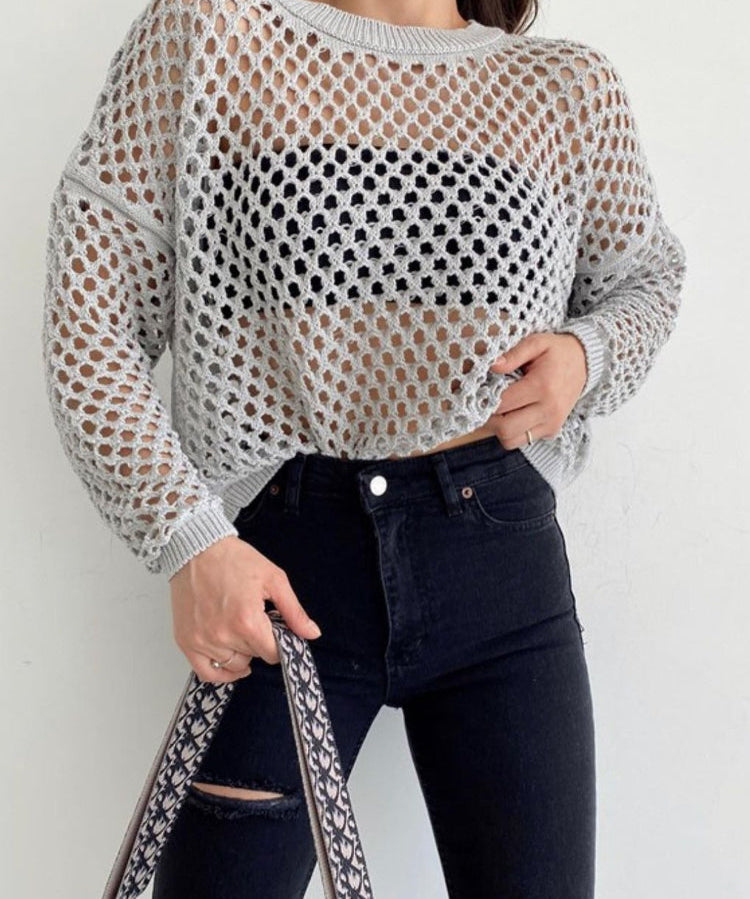 Women's Crochet Knit Hollow Out Cropped Sweater