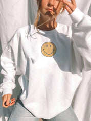 Women's Preppy Happy Smiley Face Crewneck Sweatshirt