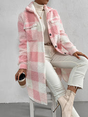 Women's Casual Lapel Plaid Outwear Warm Jacket