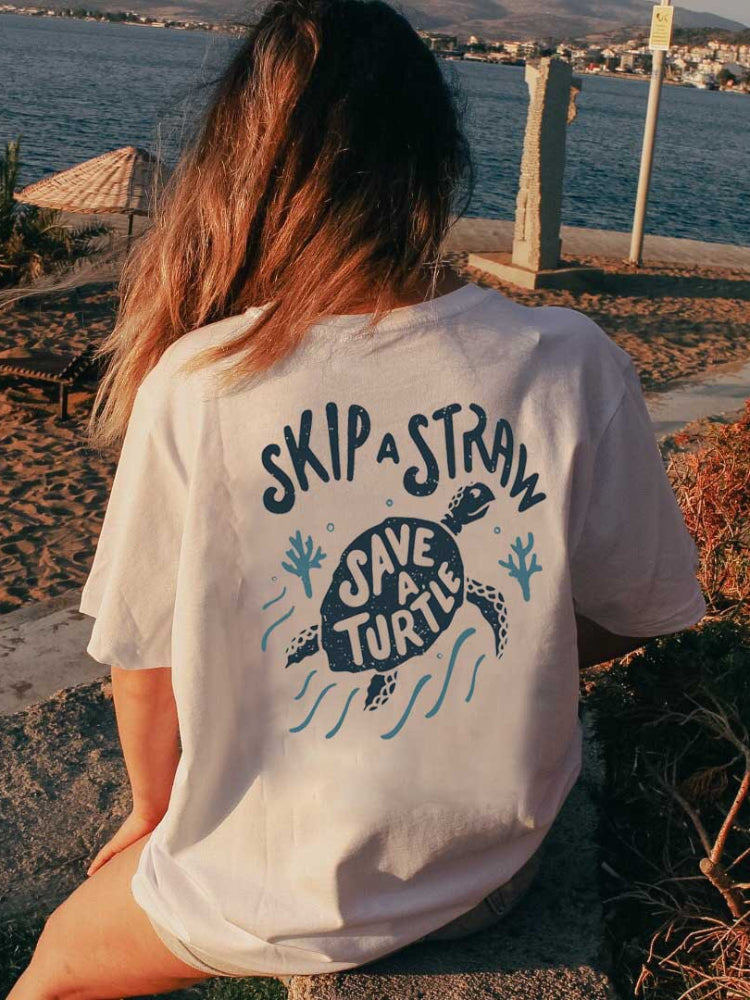 Womens Skip A Straw Save A Turtle Beach Shirts