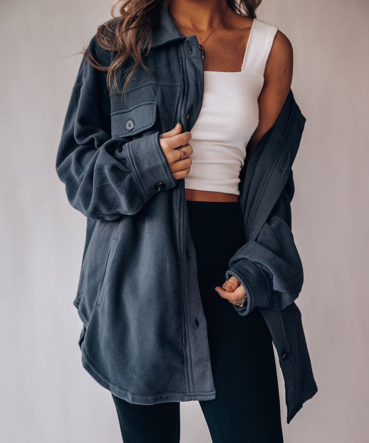 Women's Retro Button Down Plush Baggy Shirt Jacket