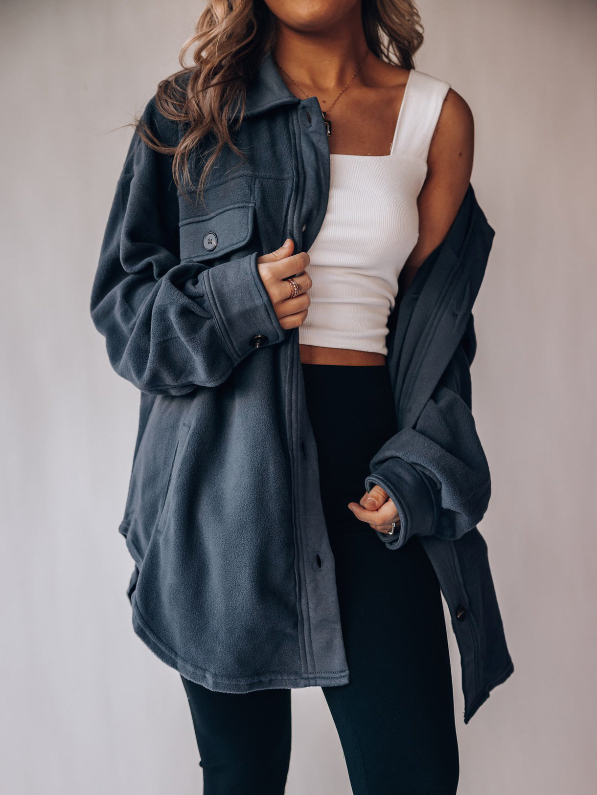 Women's Retro Button Down Plush Baggy Shirt Jacket