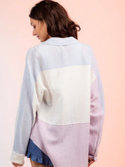 Chic Long Sleeve Color Blocked Button Down Shirt