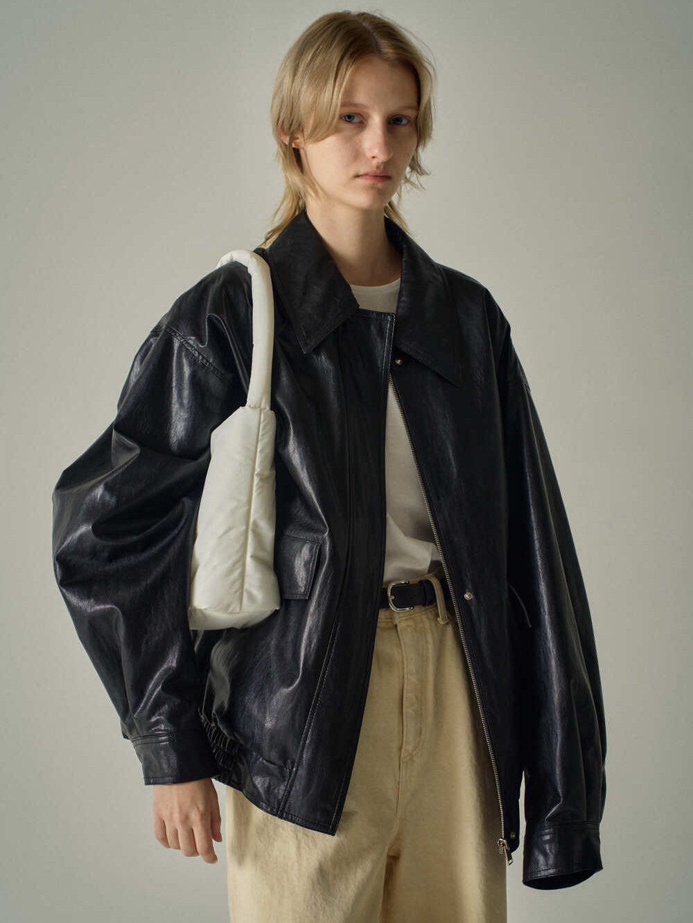 Women's Oversized Zip Up Streetwear Faux Leather Jacket