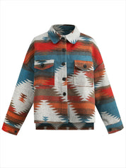 Retro Aztec Pattern Patch Pocket Button Down Shacket