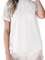 Women's Crewneck Patchwork Lace Top Shirt