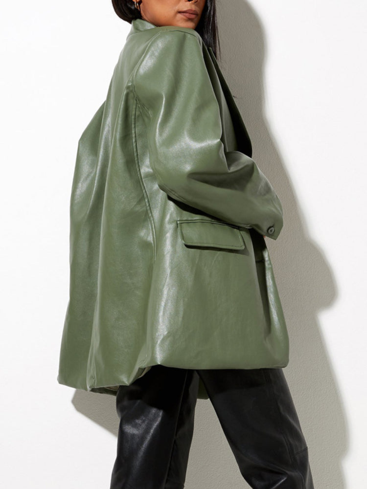 Women's Loose Faux Leather Bomber Jacket