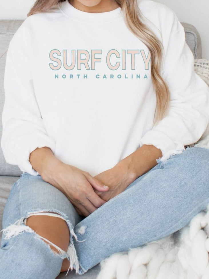 Ladies Surf City North Caroline Crewneck Sweatshirts