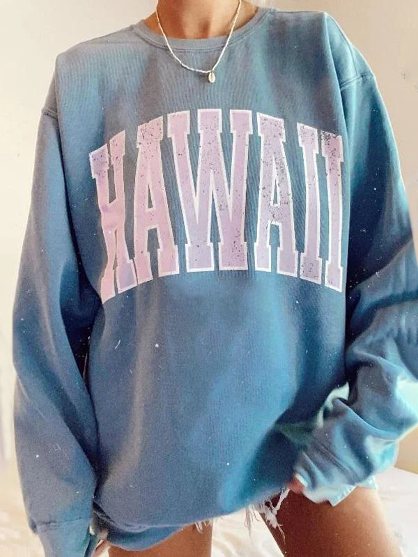 Oversized Dark Blue Hawaii Crew Neck Sweatshirt