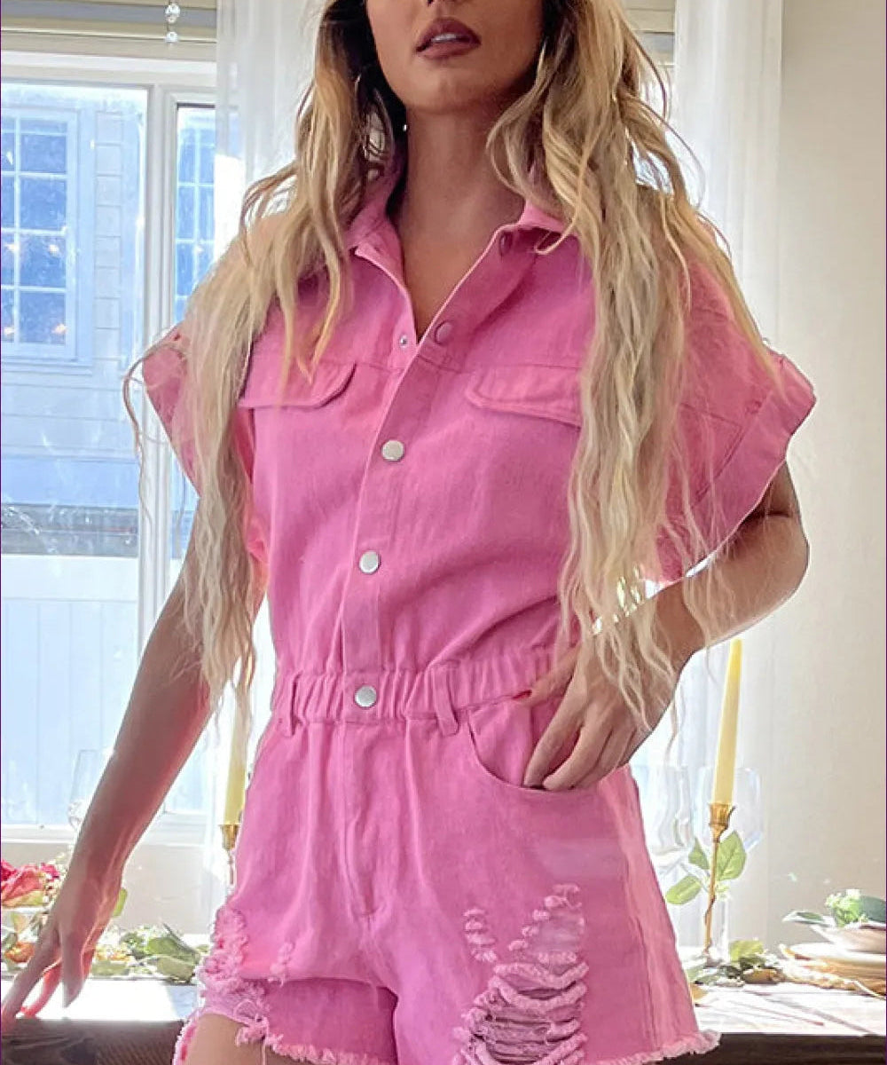 Women's Retro Denim Button Down Romper