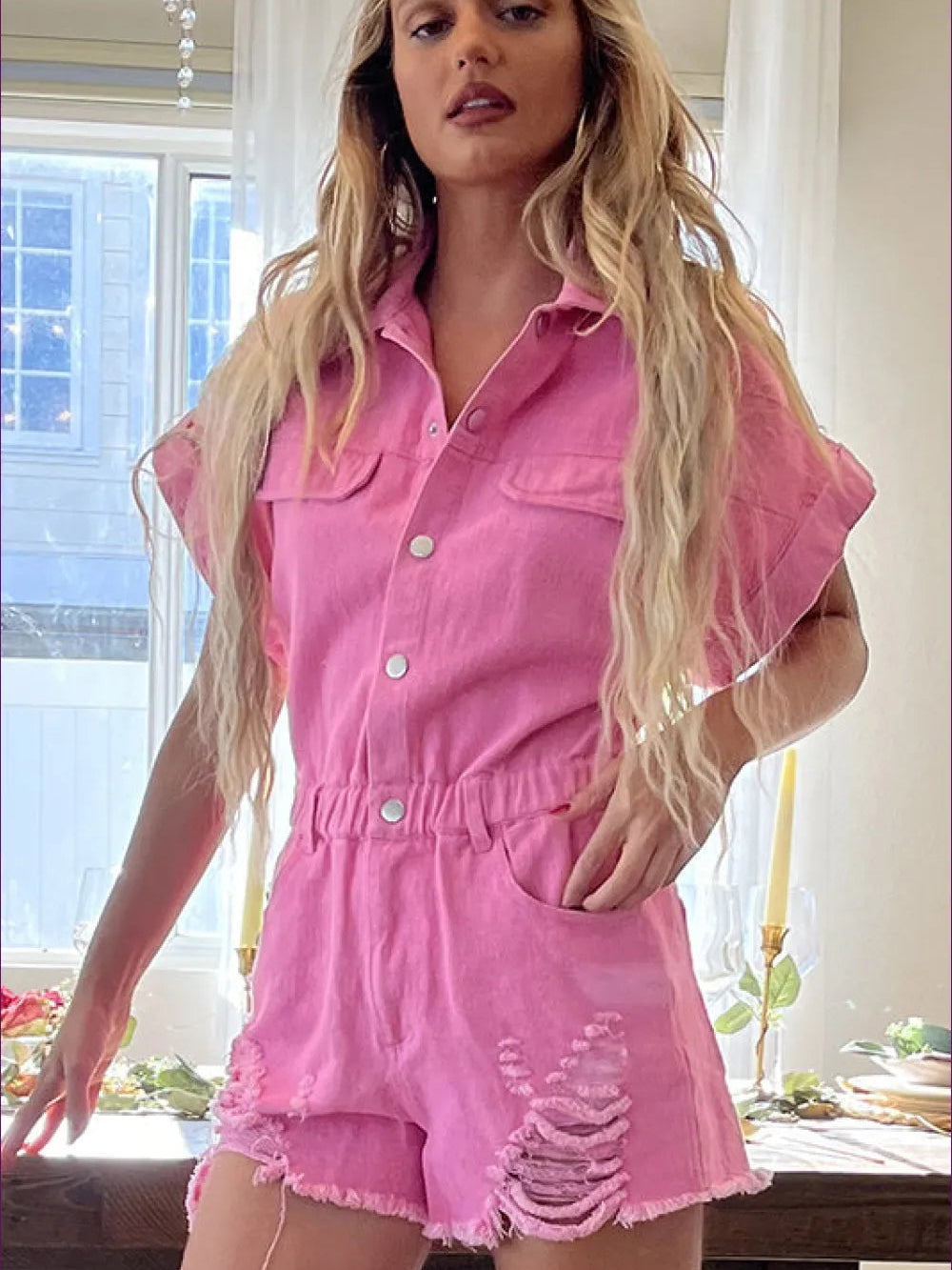 Women's Retro Denim Button Down Romper