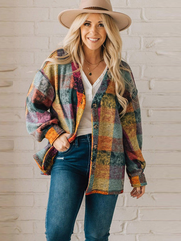 Western Cowgirl Checkered Textured Casual Minimalist Shirt Jacket