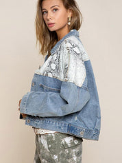 Women's Cowgirl Fashion Snakeskin Patched Denim Jacket