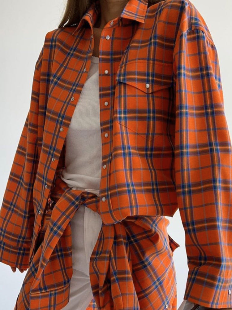 Women's Button Up Plaid Long Sleeve Shirt