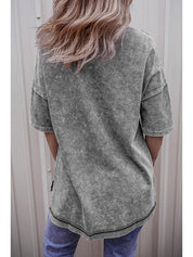 Women's Distressed Crew Neck Loose Shirt