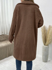 Women's Single Breasted Button Ribbed Cardigan Coat