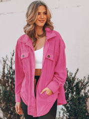 Women's Retro Button Down Plush Baggy Shirt Jacket