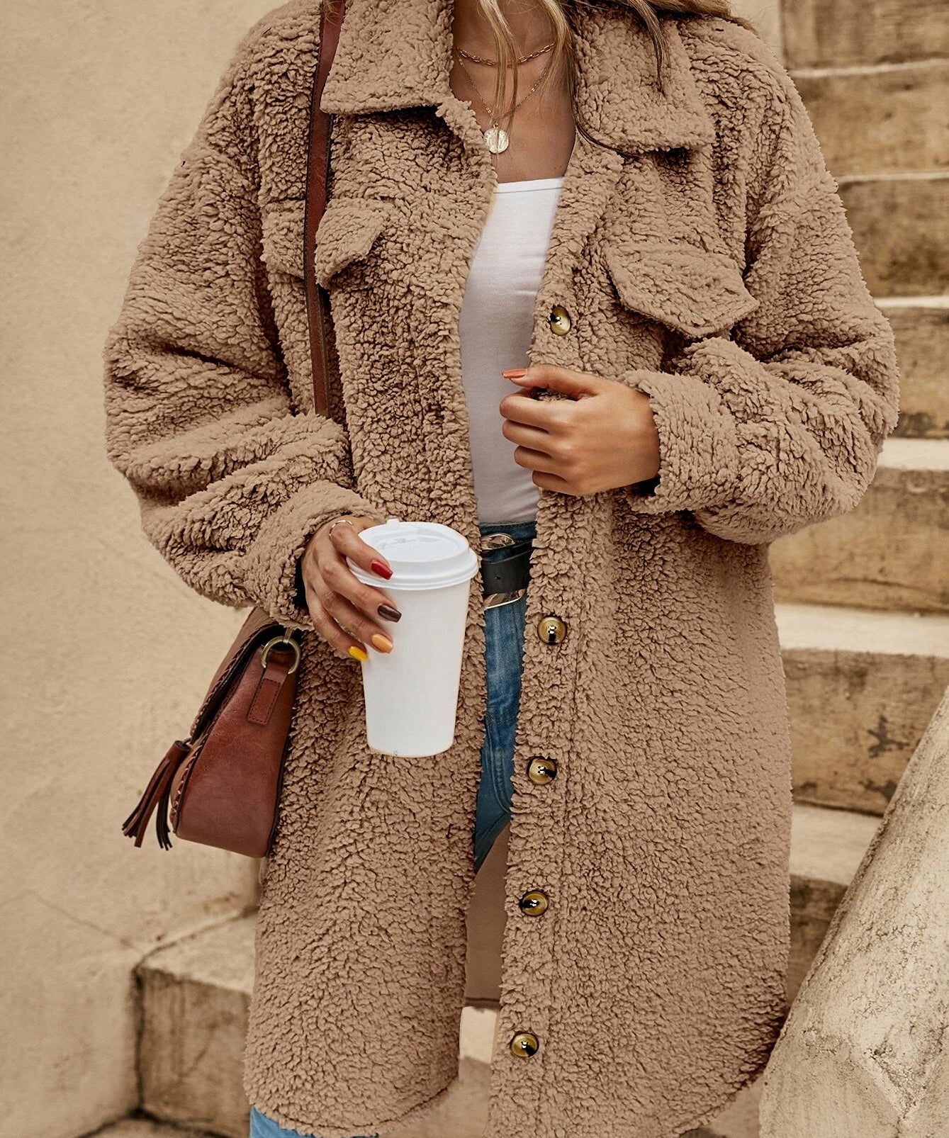 Women's Thicken Drop Shoulder Shaggy Cardigan Coat