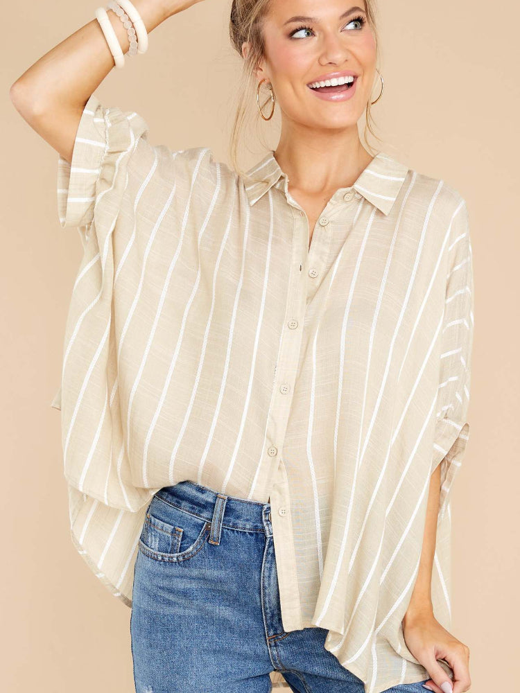 Linen Striped Short Sleeve Button-Up Shirt
