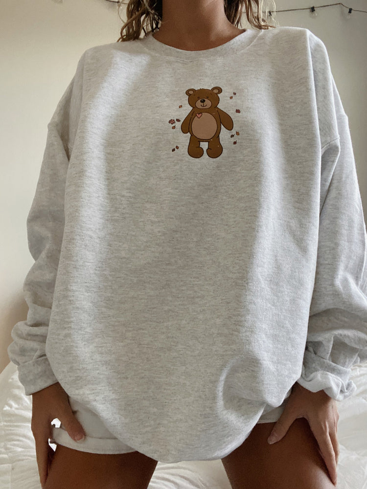 Oversized Lovely Teddy Bear Crew Neck Sweatshirt