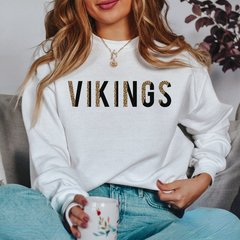Womens Vikings Letter Crewneck Sweatshirt
