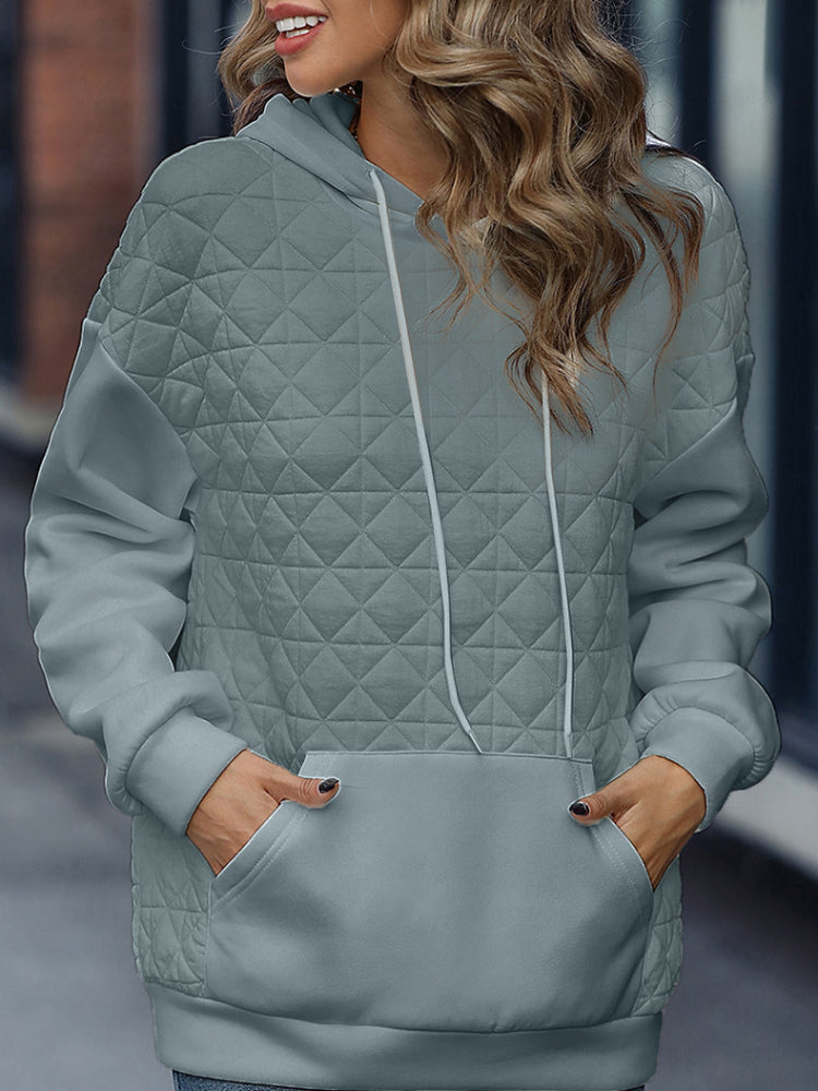 Retro Quilted Texture Drawstring Pullover Hoodie
