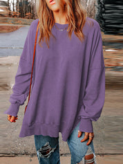 Women's Classic Solid Side Slit Crewneck Sweatshirt