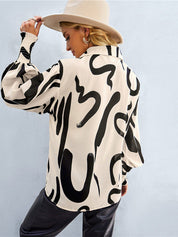 Women's Puff Sleeve Tie Dry  Button-Up Blouse