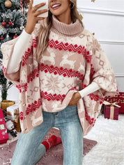 Women's Christmas Bat Sleeved Turtleneck Sweater