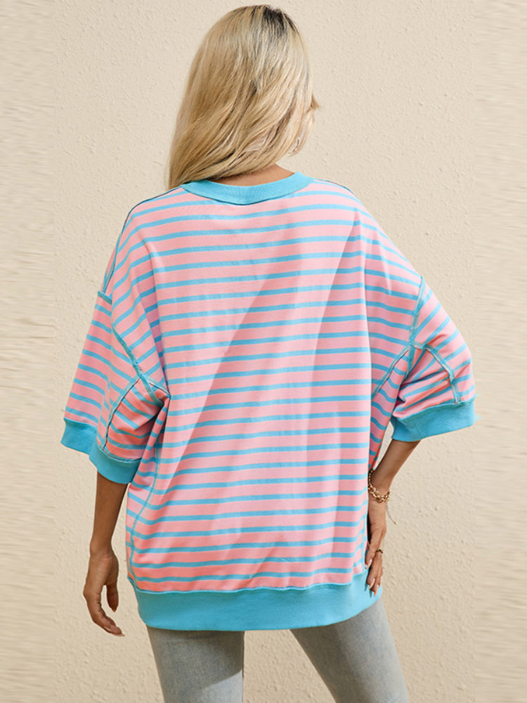 Women's Casual Crewneck Stripe Pullover Shirt