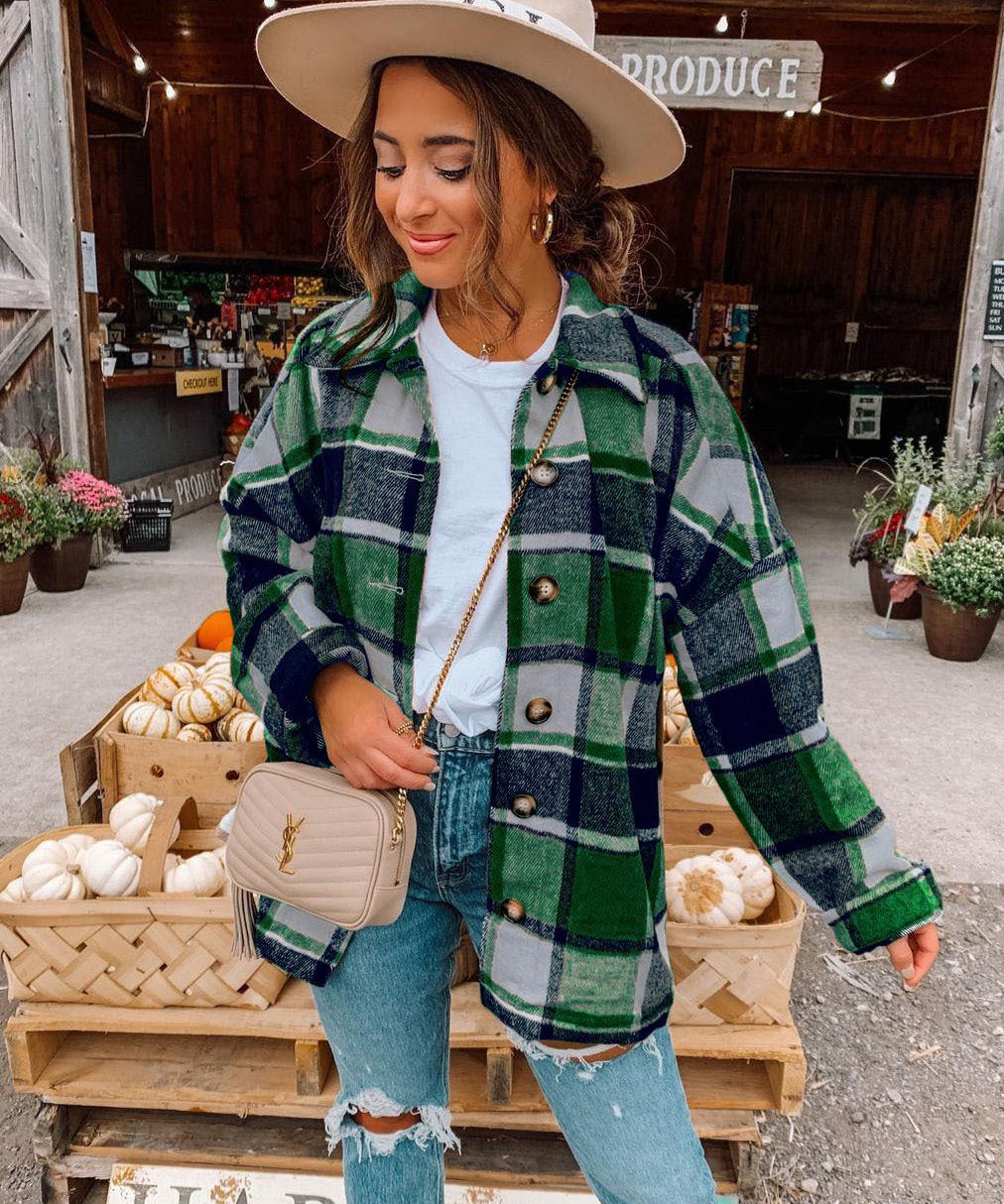 Women's Retro Plaid Wool Blend Overshirt Shacket