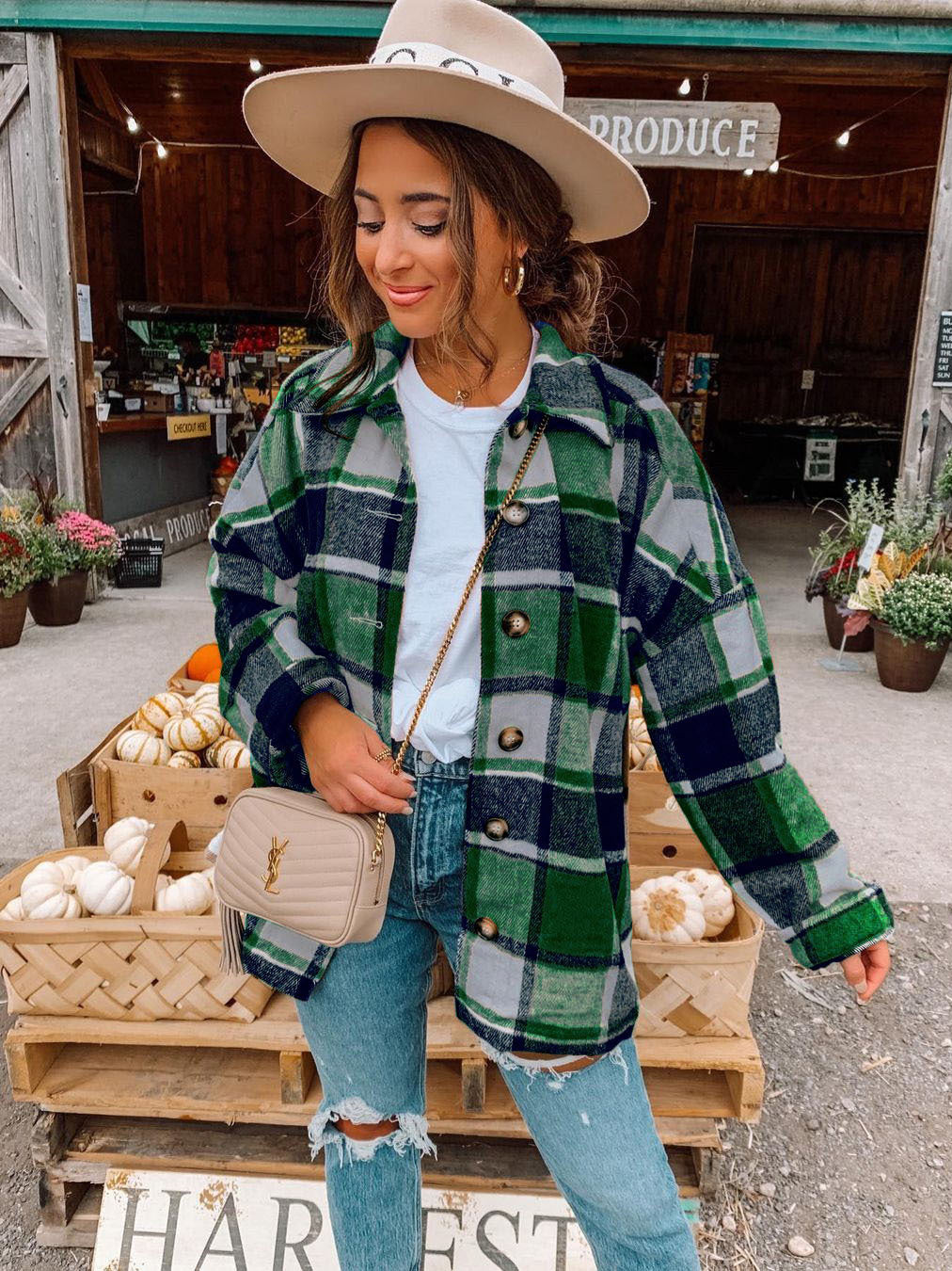 Women's Retro Plaid Wool Blend Overshirt Shacket