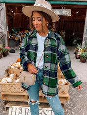 Women's Retro Plaid Wool Blend Overshirt Shacket