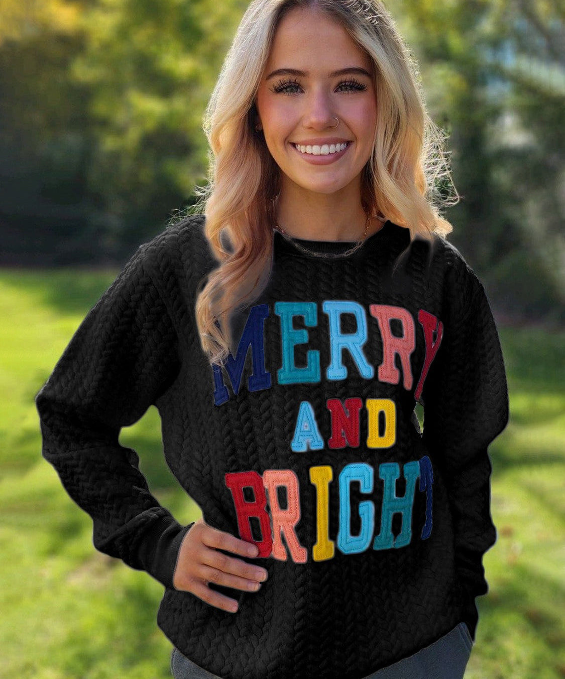Women's Merry And Bright Cable Knit Pullover Sweatshirt
