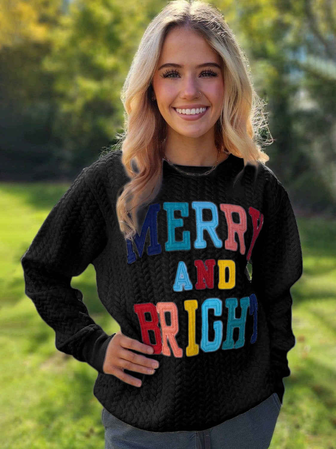 Women's Merry And Bright Cable Knit Pullover Sweatshirt