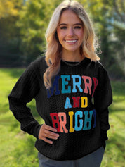 Women's Merry And Bright Cable Knit Pullover Sweatshirt
