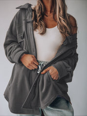 Women's Retro Button Down Plush Baggy Shirt Jacket